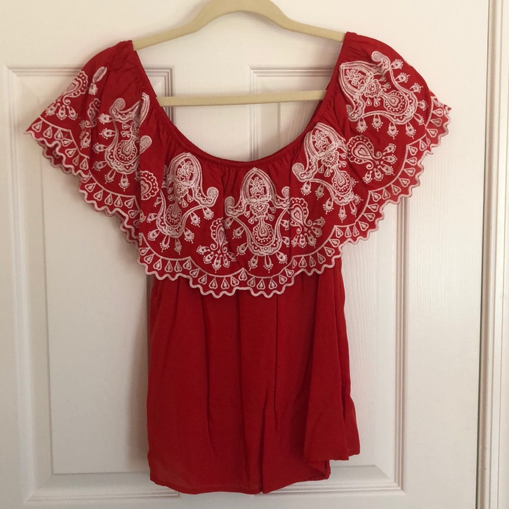 Red white off the shoulder M